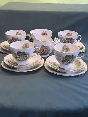 Buy Vintage Royal Vale Country Cottage Bone China Cup, Saucer & Tea Plate Set Of 14 • 55£