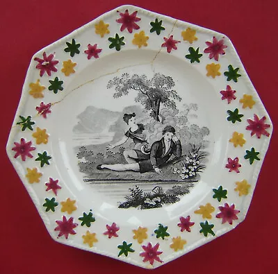 Buy Pearlware Child's Plate Romantic Couple C1840 • 20£
