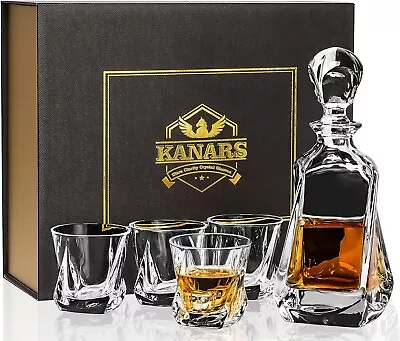 Buy KANARS Whisky Decanter And Glass Set, 650 Ml Non-Lead Crystal Decanter • 54.99£