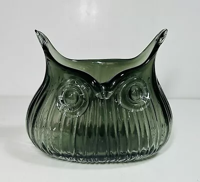 Buy Vintage Glass Owl Vase Art Deco MCM Style Ornament Smokey Glass • 18£