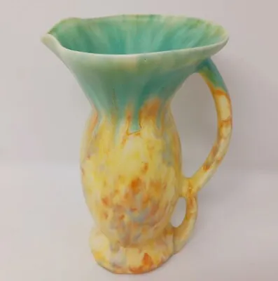 Buy Vintage Beswick Art Deco Two Handled Jug Vase Drip Ware Flow Green Yellow 176 • 35£
