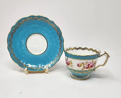 Buy Aynsley Bone China Blue Gold Trim W Roses Tea Cup & Saucer #2911 Branch Handle • 44.17£