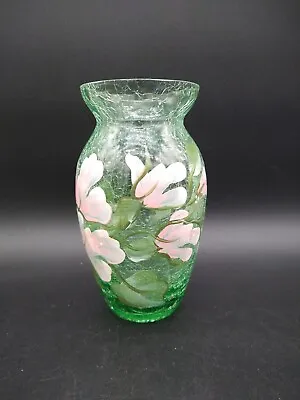Buy Vintage Crackle Glass Vase Hand Painted • 12.99£