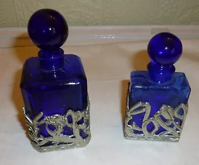 Buy 2 Vintage Perfume Bottles In Blue Glass • 9.99£