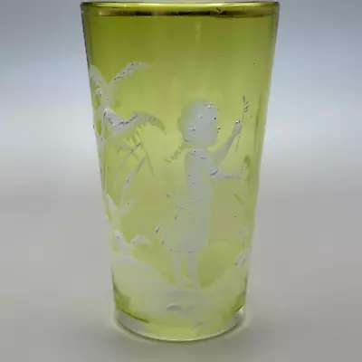 Buy Mary Gregory Style Green Glass Tumbler Superb Condition • 20£