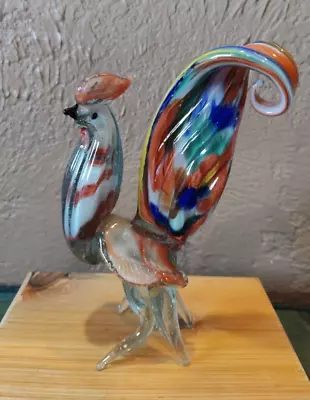Buy Vintage 90s Art Blown Glass Colorful Bird Rooster Chicken Swirl Tail Figurine • 18.90£