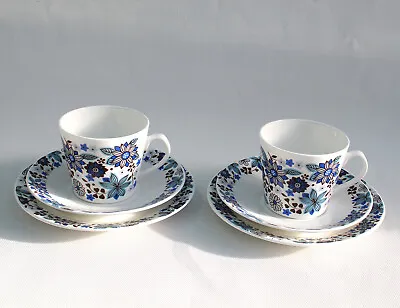 Buy Vintage 1960s Elizabethan 'Carnaby' Blue Fine Bone China Trio Tea Coffee Sets • 17£
