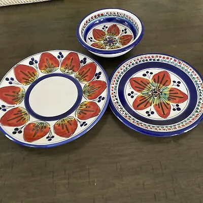 Buy Italian Sicilian Handpainted Pottery Plates &  Bowl  Strawberry Pattern • 23.65£