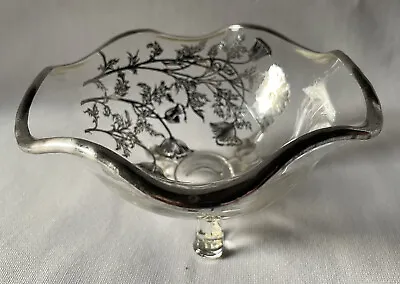 Buy Vtg Silver City Footed Dish Silver Inlay Flowers & Silver Ruffled Rim • 14.47£