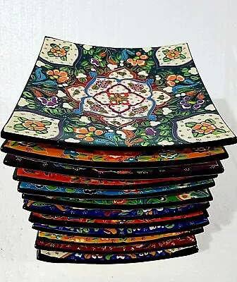 Buy Turkish/Anatolian Handmade Ceramic Square Plates With Beautiful Hand Painting • 21.99£