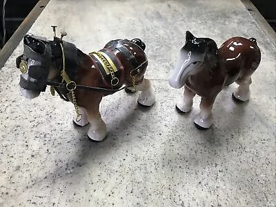 Buy 2 Melba Ware? 7.5” Porcelain Horse Figurines Brown & White Clydesdale Vintage • 66.14£