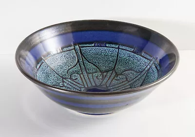 Buy Vintage Celtic Pottery Newlyn Cornwall Blue Medallion Design Large Bowl / Fruit • 15£
