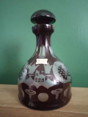 Buy Vintage Bohemian Czech Crystal Etched Cranberry Glass Decanter  - By Egermann • 34£