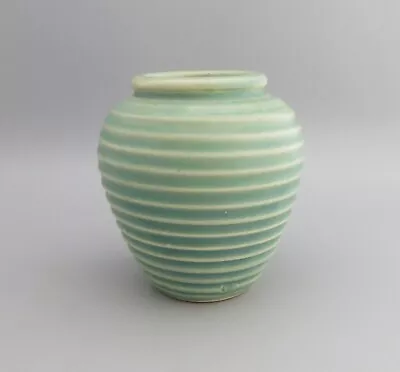 Buy Small Art Deco Celadon Green Ribbed Vase / Pot - Lovatts Style • 19.99£