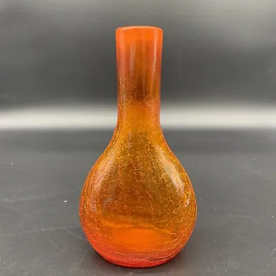 Buy Vintage Crackle Glass Vase - Orange 8  Tall • 96.04£