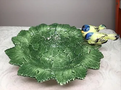 Buy Bassano Italy Large Hand Painted Green Leaf Serving Bowl W/ 2 Birds 11” Diameter • 38.43£