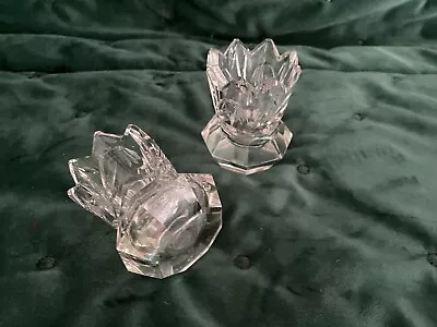 Buy Pair Of Vintage Heavy Cut Glass Candleholders Thistle Christmas Centre Piece • 6.99£