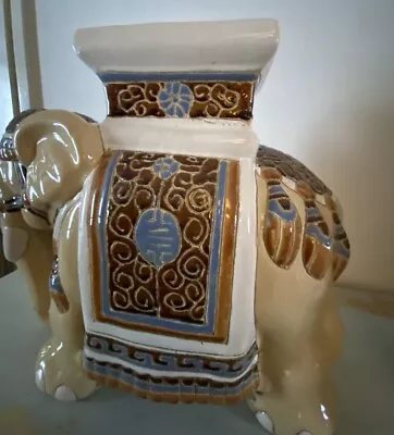 Buy Large Ceramic Elephant VIntage Hollywood Regency Oriental Plant Stand Side Table • 119£