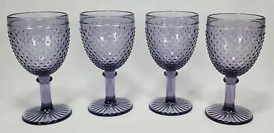 Buy Set Of 4 Vintage MCM Purple Hobnail Drinking Wine Glass Goblets • 23.02£