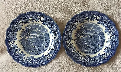 Buy 2 Blue & White Ridgway Pottey Plates Staffordshire Woburn Pattern 6 Inch Saucers • 19.99£