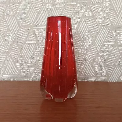 Buy Whitefriars Pattern 9777 Ruby Red  Lobed Cased Controlled Bubble Glass Vase 1972 • 29.95£
