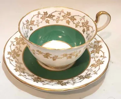Buy Aynsley China Green & Gold Tea Cup And Saucer Duo • 15£