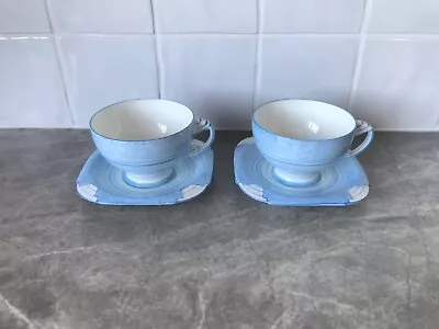 Buy Paragon China - Art Deco - Tea Cups And Saucers - Aztec Details - Blue & White. • 0.99£
