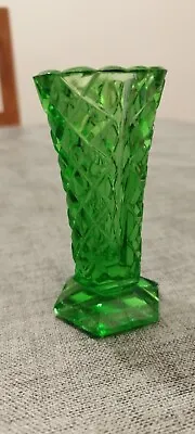 Buy ART DECO Vintage Green Malachite Glass Vase Czech Bohemian Small • 20£