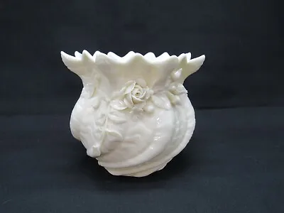 Buy Belleek Swirled Cache Pot Vase Applied Roses Shamrocks 3rd Green Mark Porcelain • 28.72£