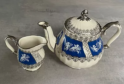 Buy Sadler Teapot & Milk Jug -  Cupid Design On Blue Panels With Silver Decoration • 20£