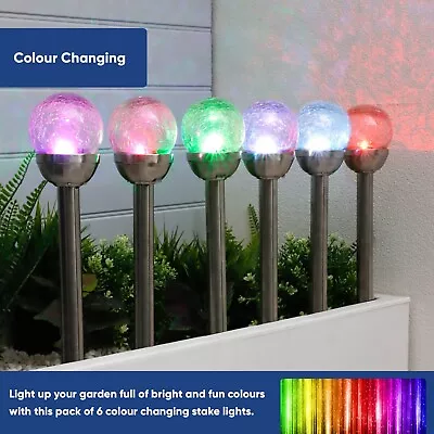 Buy Crackle Ball Stake Solar LED Light 8cm Pack Of 6 Glass Multicoloured Eco Garden • 19.99£