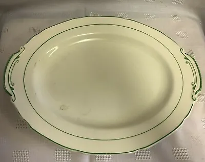 Buy Grindley Oval Serving Plate Vintage Lined Pattern White And Green • 19.99£