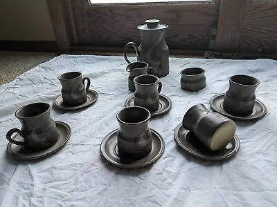 Buy Vintage Pottery Coffee Set For 6, Larbert Barbara Davidson Swirl Wave • 43.33£