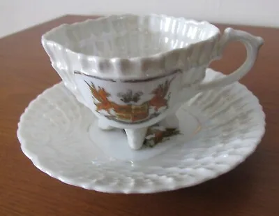Buy ANTIQUE PEARLISED BELLEEK STYLE SQUARE CUP & SAUCER  With WELSH FLAG • 9.99£