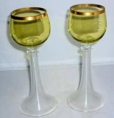 Buy 2 Beautiful Art Nouveau Green Ribbed Spreading Feet Hock Wine Glasses Glass. • 65.99£