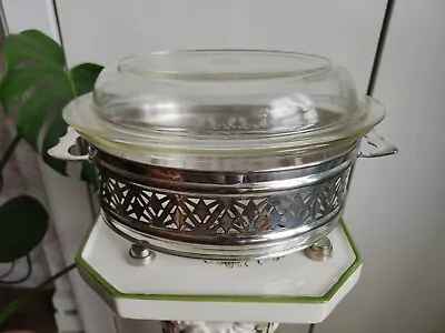 Buy Vintage Pyrex Glass Casserole Dish With Silver Effect Decorative Stand 60 70s • 21.99£
