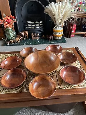 Buy Vintage Retro Woven Wooden Ware Formosa Wood Serving Bowl Set Fruit Bowl 8 Piece • 16£