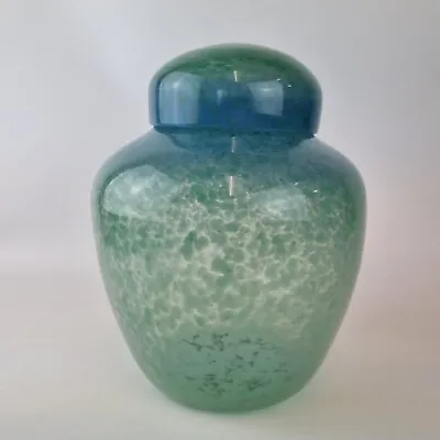 Buy Large Vintage Monart Style Blue And Green Spatter Mottled Ginger Jar & Cover • 195£
