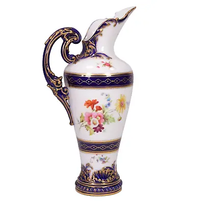 Buy Royal Worcester Porcelain Jug Hand Painted Flowers Cobalt Blue Circa 1892 • 345£