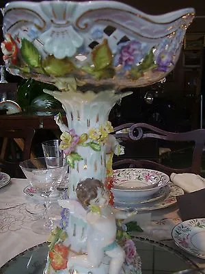 Buy WOW! C1920 DRESDEN MARK Angel Cherub Flowers Centerpiece Bowl Compote China     • 939.53£