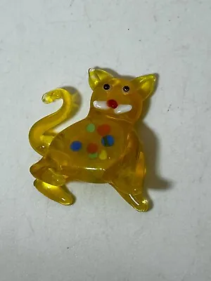 Buy Small Coloured Yellow  Hand Made Vintage Glass Ornament Figure Cat Animal #LH • 2.99£