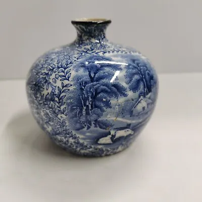 Buy Antique Fenton Ye Old Foley Ware Vase -  Blue And White • 16.99£