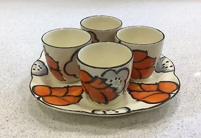 Buy Beautiful Art Deco Hand Painted Wade England Set Of 4 Eggcups & Tray • 19.99£