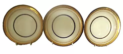 Buy 3 X Vintage Matching Newhall 'Bangor' Plates In Cream, Gold And Cobalt Blue 6.5  • 7.99£