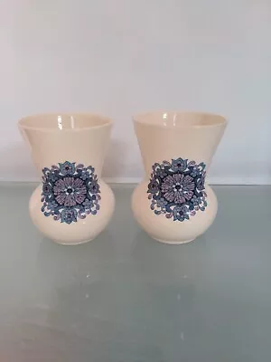 Buy Pair Vintage New Devon Pottery Newton Abbot Vase Purple Floral 60’s 70’s.  • 18£