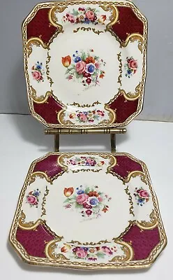 Buy 2 Myotts THE BOUQUET MAROON Square Bread Plates Royal Crown 5¾  Caillibotte • 18.96£