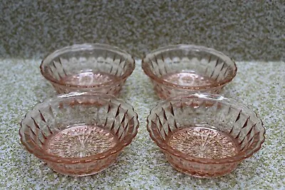Buy 4 Vintage Pink Depression Glass WINDSOR DIAMOND 4.75” Berry Bowls 1936-1946 • 21.30£