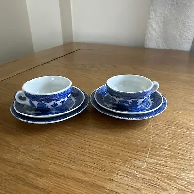 Buy Bone China Miniature Willow Pattern Tea Cup, Saucer And Side Plate X2 • 9.99£