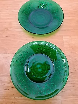 Buy Anchor Hocking Sandwich Glass Forest Green Vintage Custard Plate Lot Of 2 • 9.42£