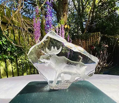 Buy Vintage Mats Jonasson Glass Paperweight Moose Signed Sweden Crystal 5 X 7cm • 10£